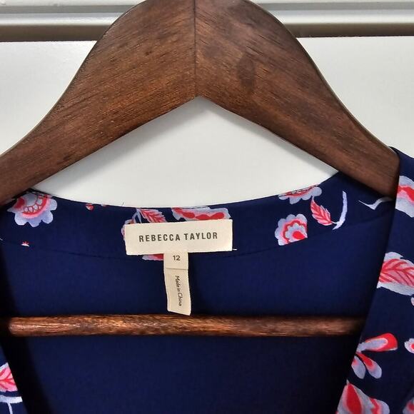 Rebecca Taylor Kyoto Silk Floral Women's Size 12 Navy Red Floral Print TV Show - Picture 7 of 9